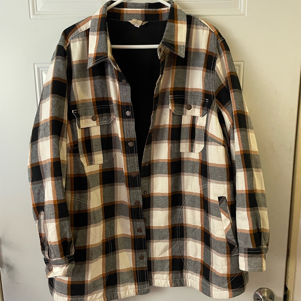 2X Duluth Trading Co Black and Orange Plaid Shirt